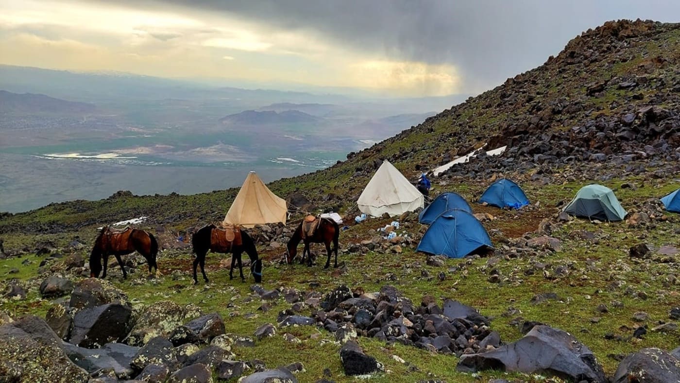 Camp 1 at Ararat, nestled in rugged terrain with B4Experience.