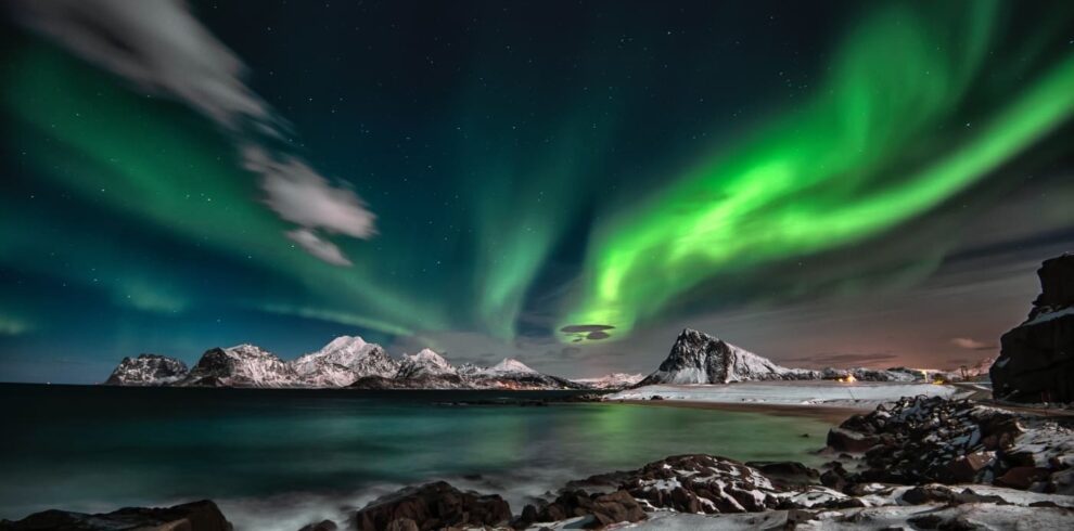 Wonderful Norwegian landscape with Northern Lights