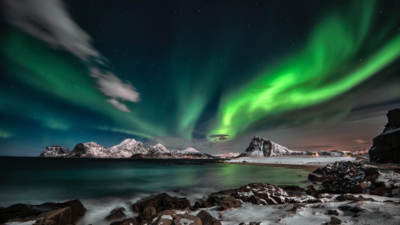 Wonderful Norwegian landscape with Northern Lights