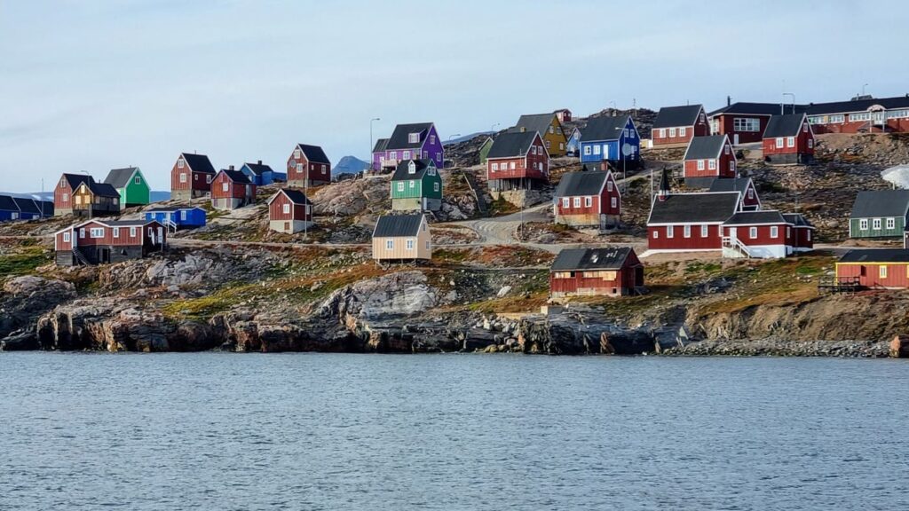 Typical colorful houses on the coast of Greenland