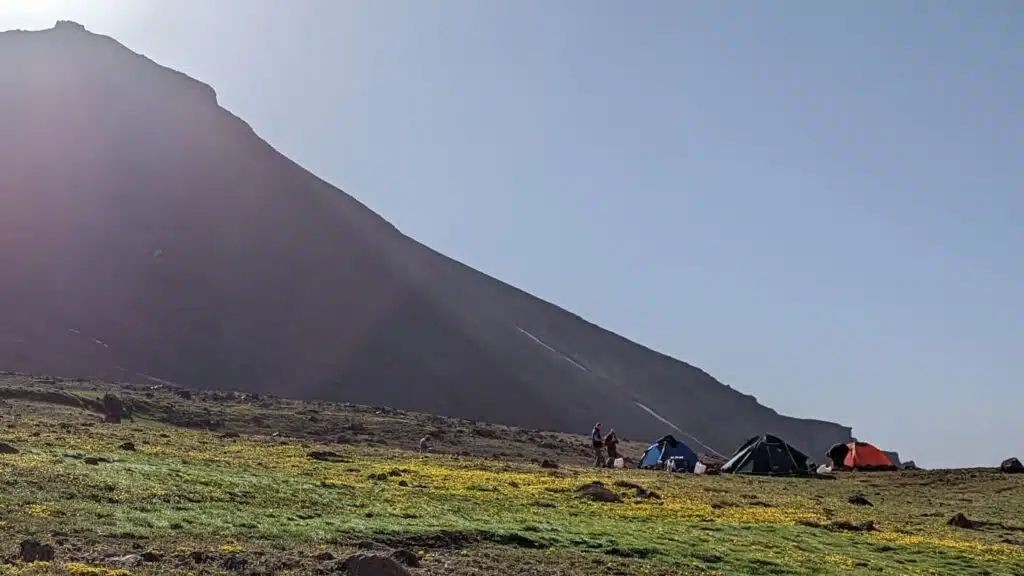 Hiking in Armenia camping on vast plains beneath a towering volcanic mountain with B4Experience