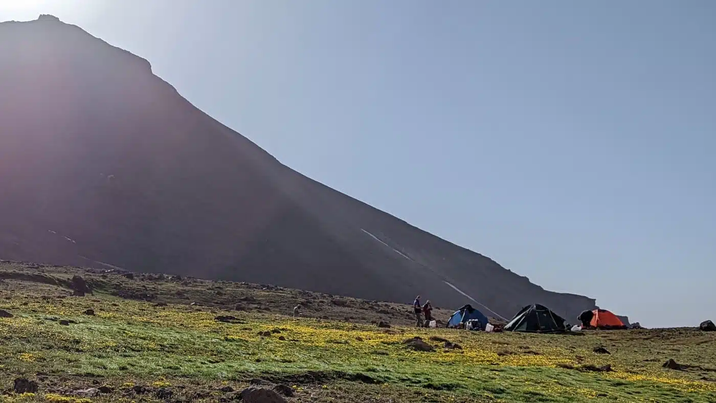 Hiking in Armenia camping on vast plains beneath a towering volcanic mountain with B4Experience
