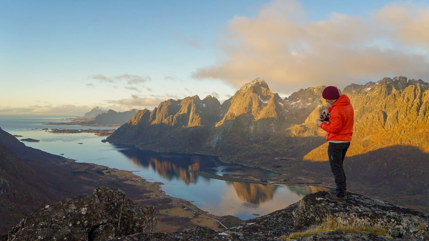 Nico Stormolla admiring the stunning Lofoten landscape with B4Experience.