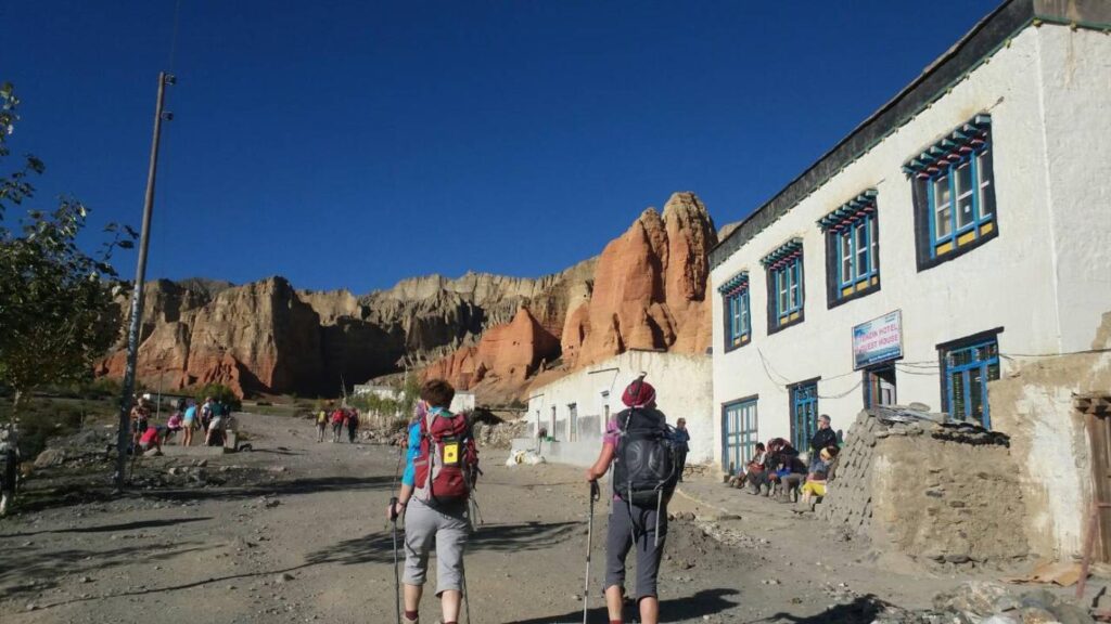 Trekking through a traditional Mustang village with B4Experience