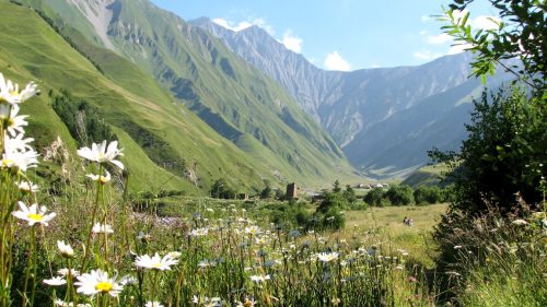 Scenic trekking route in Ossetia with lush green valleys with B4Experience